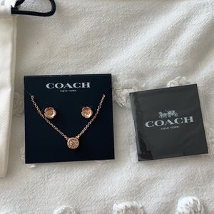 Coach open circle necklace and tea rose studs
